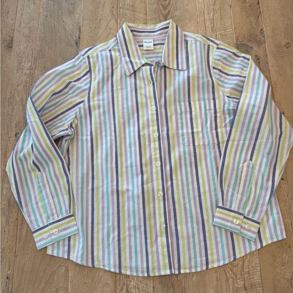 Blair Women’s Colorful Striped Button-Up Shirt L